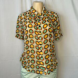 Retro Mod Print sheer Short Sleeve Button-Up Shirt Y2K